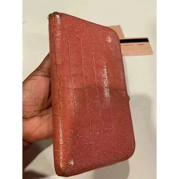 Miu Miu Women's Pink Zip-Around Wallet Crocodile Embossed Leather - Picture 9 of 12